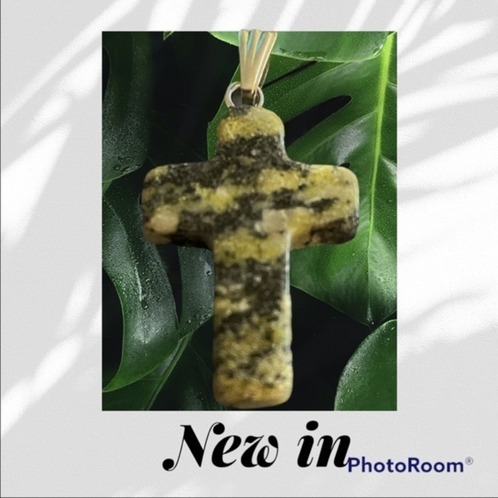 Handmade Natural cross gemstone necklace- yellow marbling